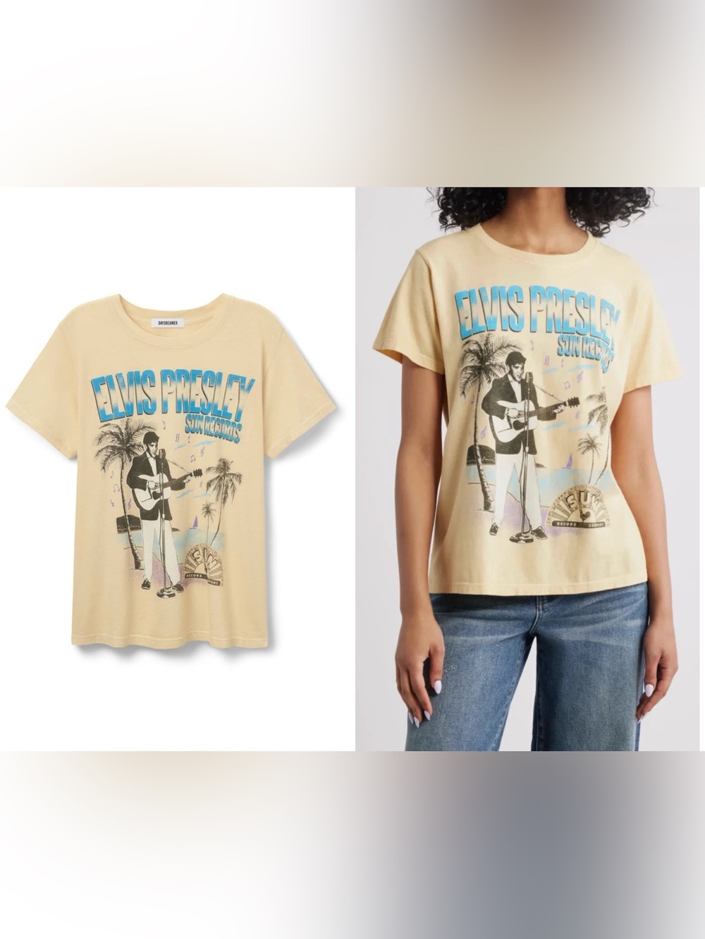 NWOT Daydreamer LA Sun Records X Elvis Beach Scene Encore Tee - Butter Yellow XS